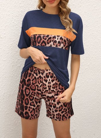 Women's Loungewear Sets Leopard Short Sleeve Round Neck Pencil Short Casual Summer Loungewear Sets