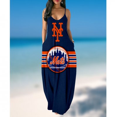Women's summer New York Mets Print sexy suspender skirt