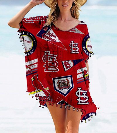 Arizona Cardinals Team series summer women's tassel Sexy Chiffon beach blouse