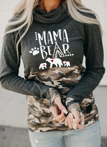 Women Sweatshirts Mama Bear Camouflage High Neck Sweatshirts