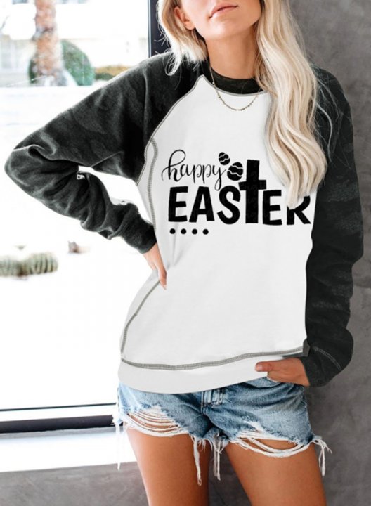 Women's Sweatshirts Letter Color Block Print Long Sleeve Round Neck Casual Raglan Sleeves Sweatshirt