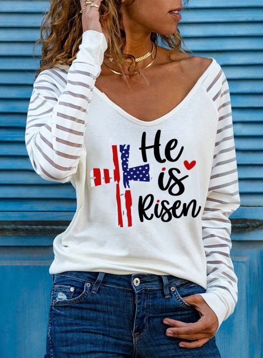 Women's Sweatshirt Letter Flag Festival Long Sleeve V Neck Daily Casual Pullover