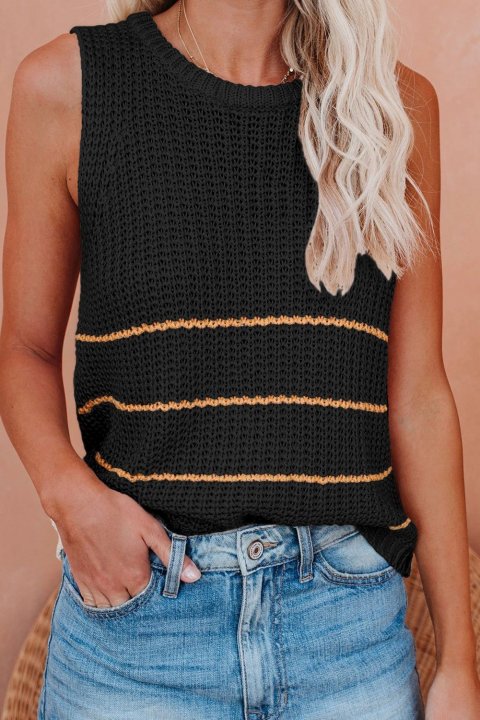 Women's Sweaters Striped Sleeveless Round Neck Sweaters