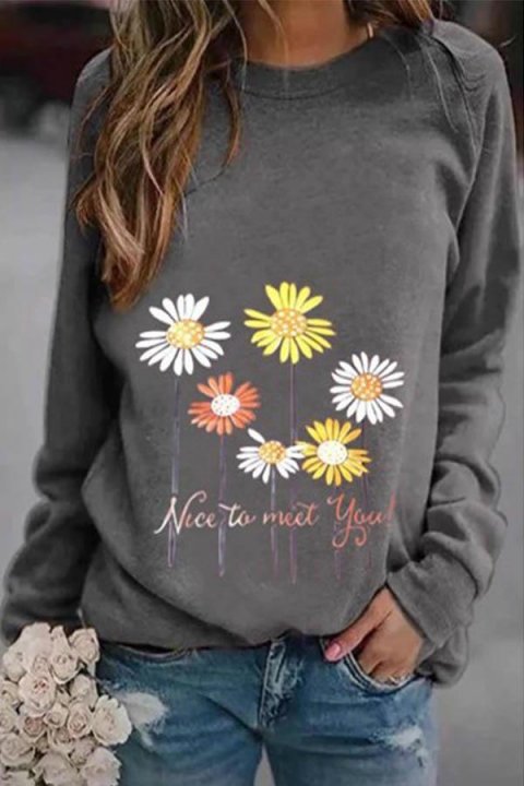 Daisy Letter Print Casual Paneled Long Sleeves Sweatshirt