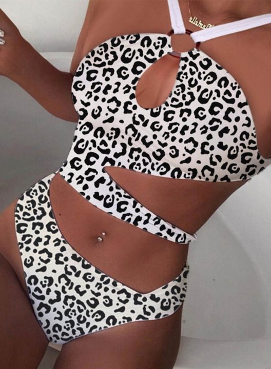 Women's One Piece Swimwear Leopard Criss Cross One-Piece Swimsuit