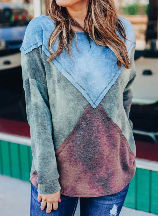 Color Block Cut and sew Round Neck Long Sleeve Sweatshirt