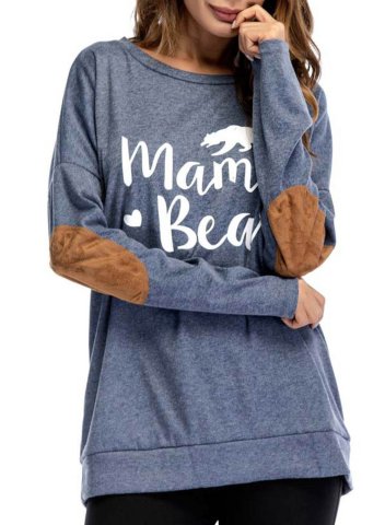 Women's T-shirt Mama Bear Loose Round Neck Batwing Sleeve Patch Sweatshirt