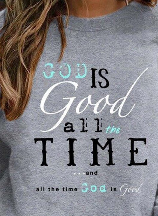 Women's God is Good All The Time Quotes Sweatshirt Solid Letter Long Sleeve Round Neck Daily Casual Sweatshirt