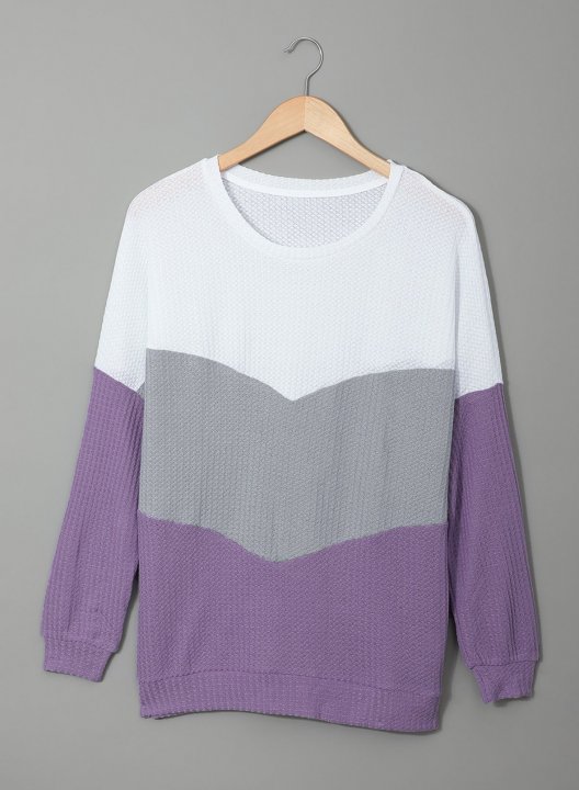 Color Block Round Neck Long Sleeve Casual Sweatshirt