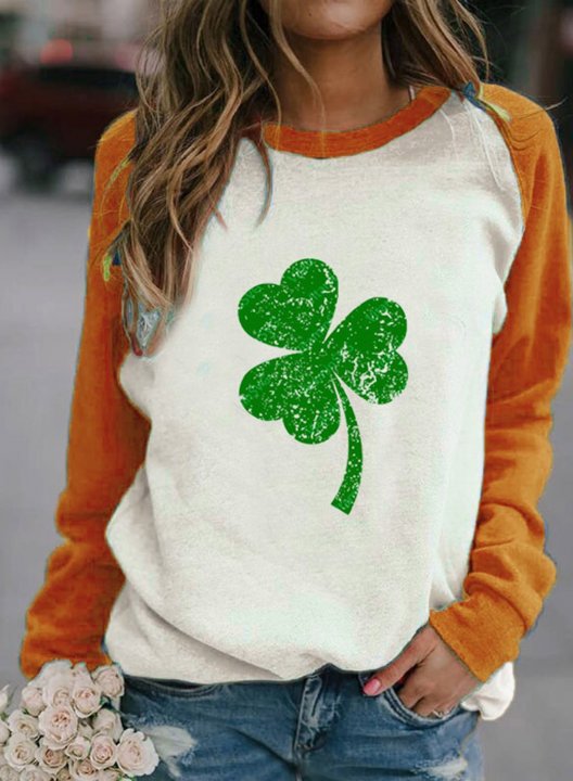 Women's St Patrick's Day Sweatshirt Casual Shamrock Color Block Round Neck Long Sleeve Daily Pullovers