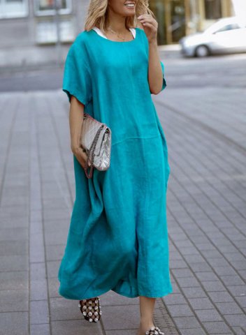 Women's Maxi Dresses Solid Short Sleeve Round Neck Daily Vacation Maxi Dress
