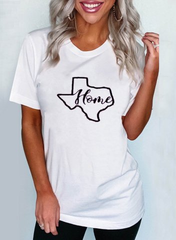 Women's T-shirts Letter Home Print Short Sleeve Round Neck Daily Texas independence day T-shirt
