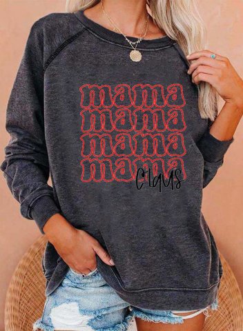 Women's Sweatshirts Casual Mama Claus Slogan Print Long Sleeve Round Neck Sweatshirt