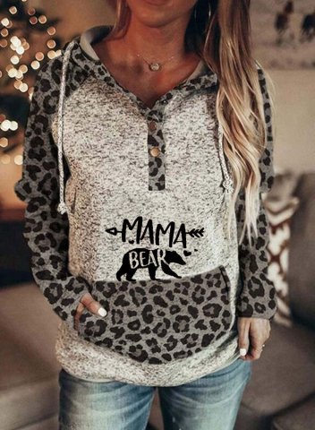 Women's Mama Bear Hoodies Drawstring Long Sleeve Leopard Hoodies With Pockets