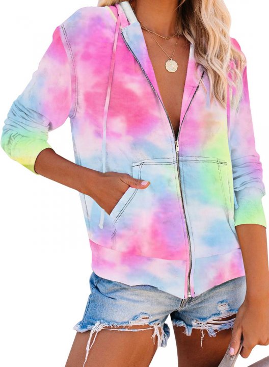 Women Tie-dye Hoodie zip up Sweatshirt Jacket