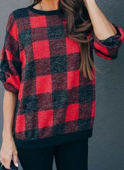 Fashionable Color Block Plaid Sweatshirt