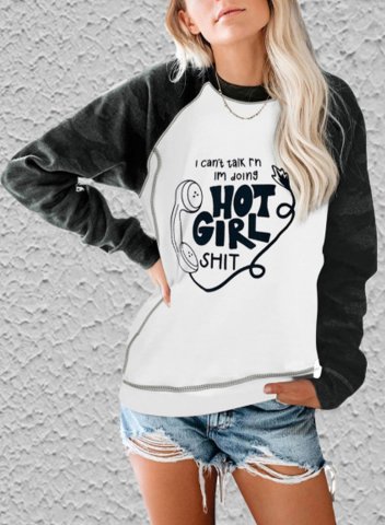 Women's Sweatshirts Letter Print Long Sleeve Round Neck Raglan Sleeves Color Block Sweatshirt