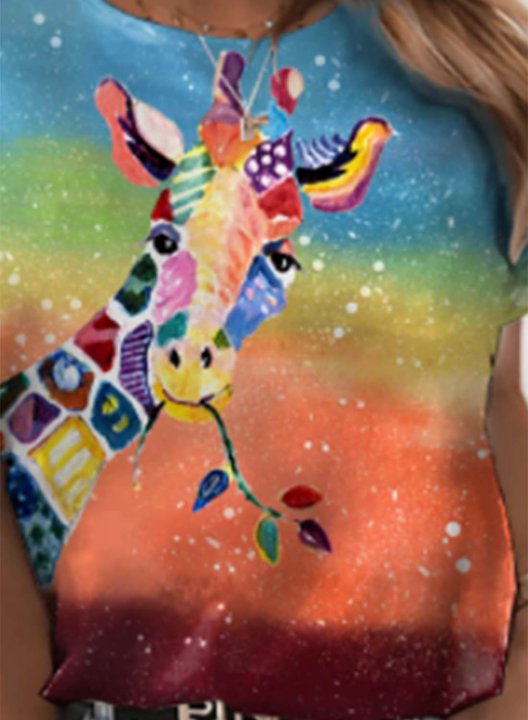 Women's T-shirts Multicolor Animal Print Short Sleeve Round Neck Daily T-shirt