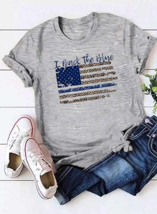 Women's T-shirts Flag I Back The Blue Print Short Sleeve Round Neck Daily T-shirt