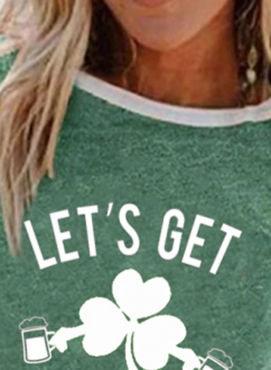 Women's St Patrick's Day T-shirts Let's Get Shamrocked Letter Shamrock Print Short Sleeve Round Neck Daily T-shirt