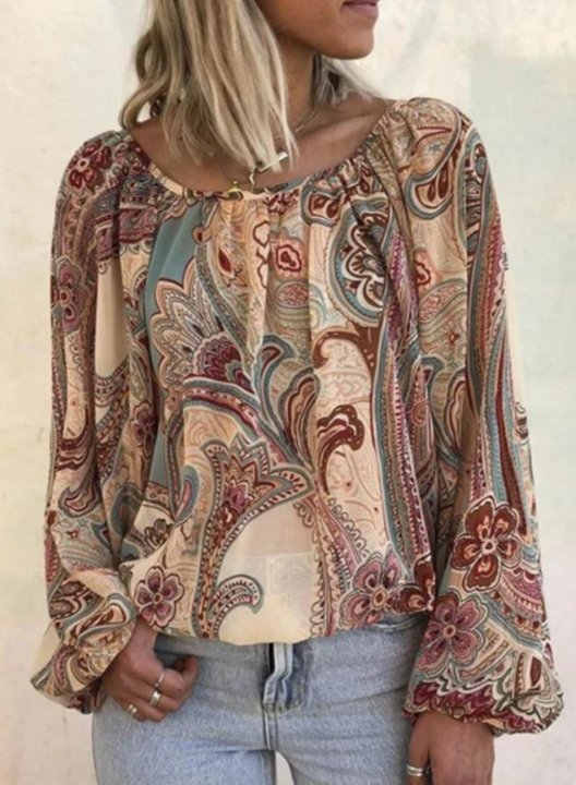 Women's Sweatshirts Bohemian Style Floral Round Neck Long Sleeve Holiday Sweatshirts