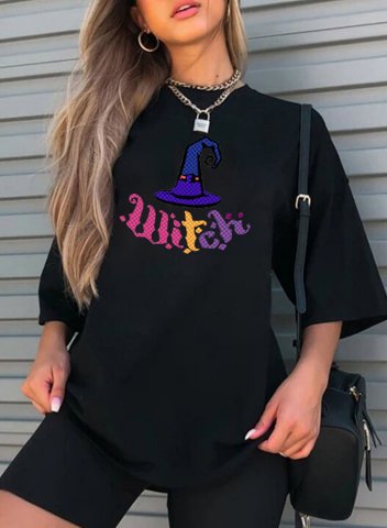 Women's T-shirts Oversized Hats Color Block Half Sleeve T-shirt