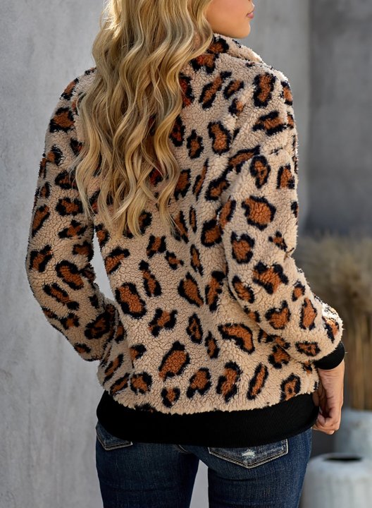 Leopard Long Sleeve High Neck Zip Sweatshirt