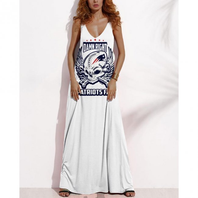 Women's Summer NEW ENGLAND PATRIOTS Fan Print V-neck Sleeveless Loose Long A-line Dress