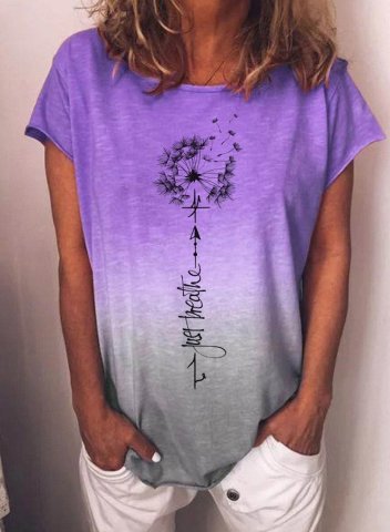 Women's T-shirts Dandelion Letter Print Gradient Short Sleeve Round Neck Daily T-shirt