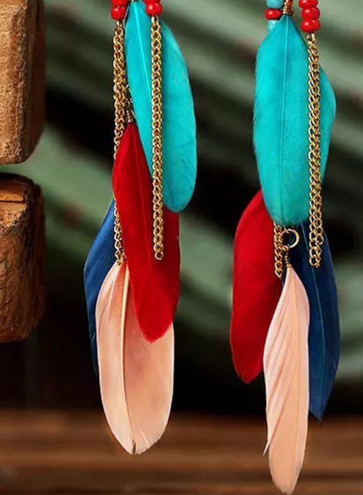 Women's Earrings Chain Tassel Feather Long Earrings