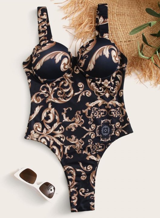 Women's One Piece Swimwear Color Block Tribal Sweetheart One-Piece Swimsuit