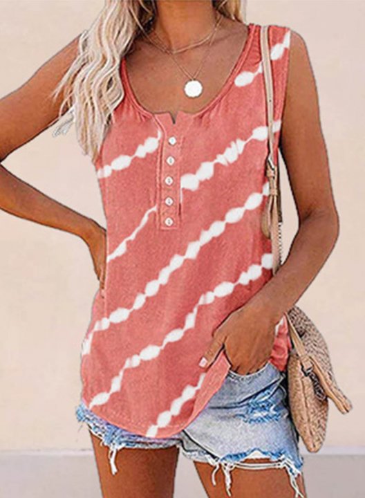 Women's Tank Tops Color Block Tiedye Sleeveless U Neck Button Casual Daily Tank Top