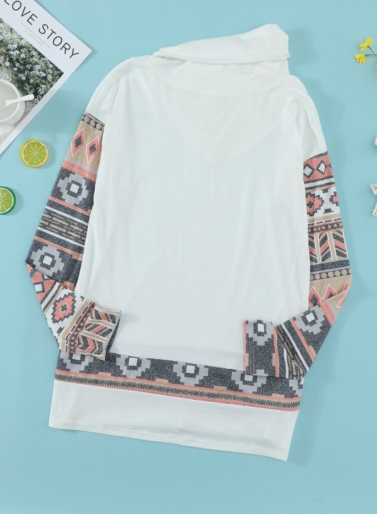 Color Block Long Sleeve Tribal Button Sweatshirt