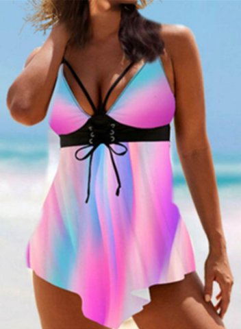 Women's Tankini Set Multicolor Padded Knot High Waist Spaghetti Casual Tankini Set