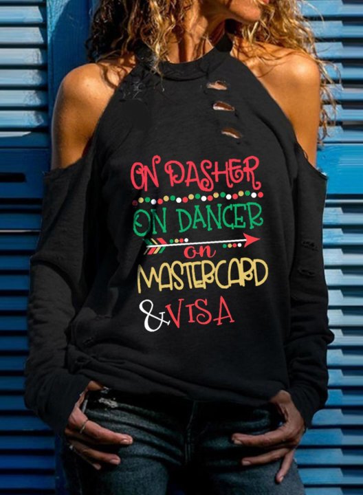 Women's Dasher Dancer Prancer Reindeer Alcohol Sweatshirt Letter Long Sleeve Halter Daily Cold Shoulder Pullover