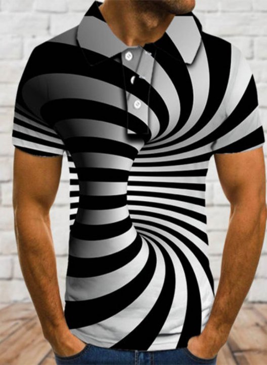 Men's 3d Graphic Polo T-shirts Visual Color Block Turn Down Collar Short Sleeve Casual T-shirts