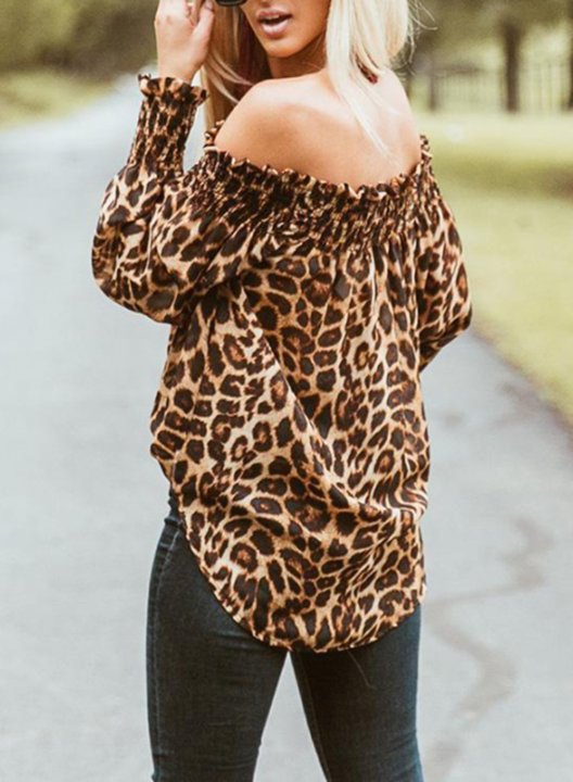 Women's Tunic Tops Leopard Off-shoulder Long Sleeve Casual Daily Tunics