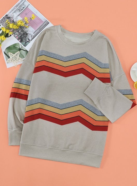 Striped Long Sleeve Round Neck Sweatshirt