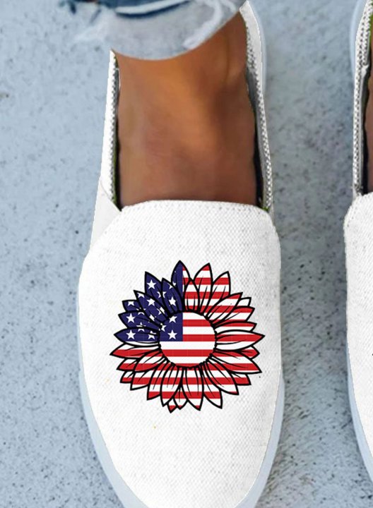 Women's Canvas Shoes Cute American Flag Sunflower Print Canvas Shoes