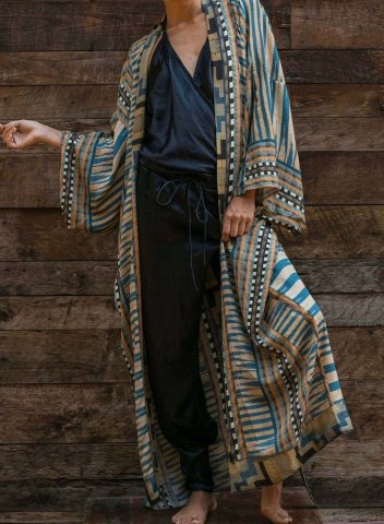 Women's Cover-ups Tribal V Neck Long Sleeve Belt Waist Tie Open Front Boho Casual Daily Beach Cover-ups