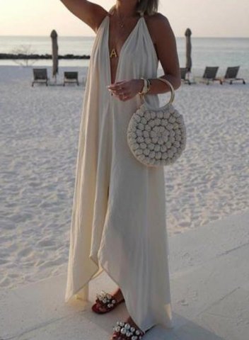 Women's Summer Boho White Maxi Dress Loose Sleeveless Long Summer Beach Dresses