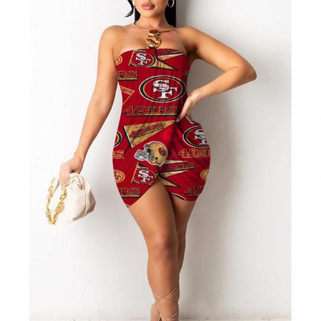 San Francisco 49ers Printed Irregular Bandeau Midi Dress