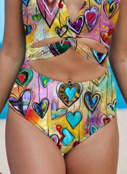 Women's One Piece Swimwear Multicolor V Neck One-Piece Swimsuit