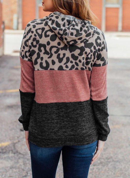 Leopard Print Two-Tone Stitching Casual Sweatshirt