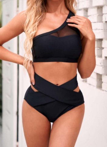 Women's One-Piece Swimsuits One-Piece Bathing Suits Solid Mesh One Shoulder One-Piece Swimsuits One-Piece Bathing Suits