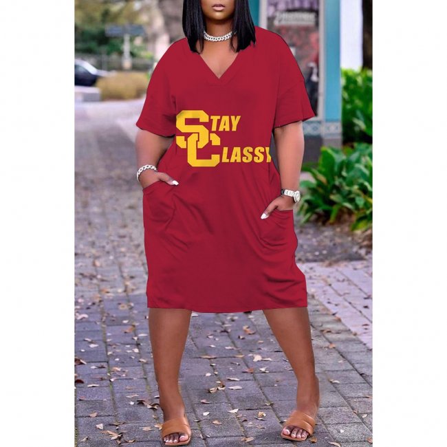 NCAAF Women's USC Trojans Printed V-neck Casual Pocket Dress