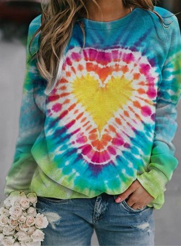 Women's Heart Sweatshirt Casual Color Block Long Sleeve Round Neck Pullovers
