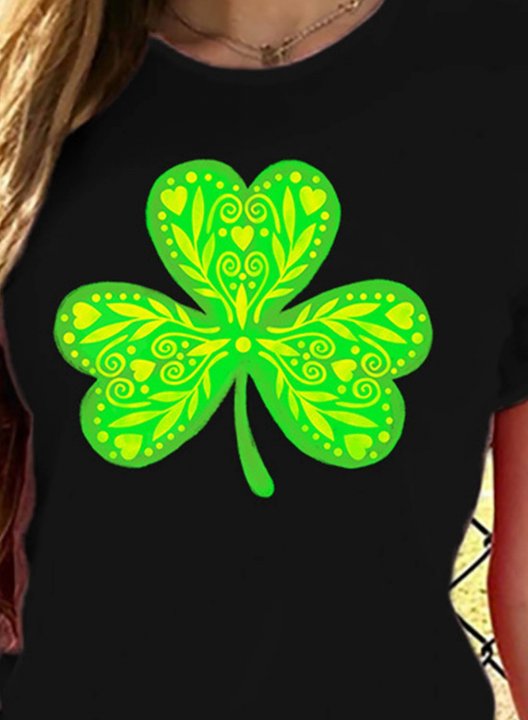 Women's St Patrick's Day T-shirts Shamrock Print Short Sleeve Round Neck Daily T-shirt