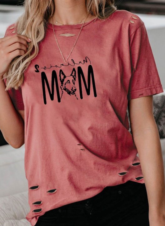 Women's T-shirts Animal Print Letter Solid Cut-out Round Neck Short Sleeve Daily Casual T-shirts