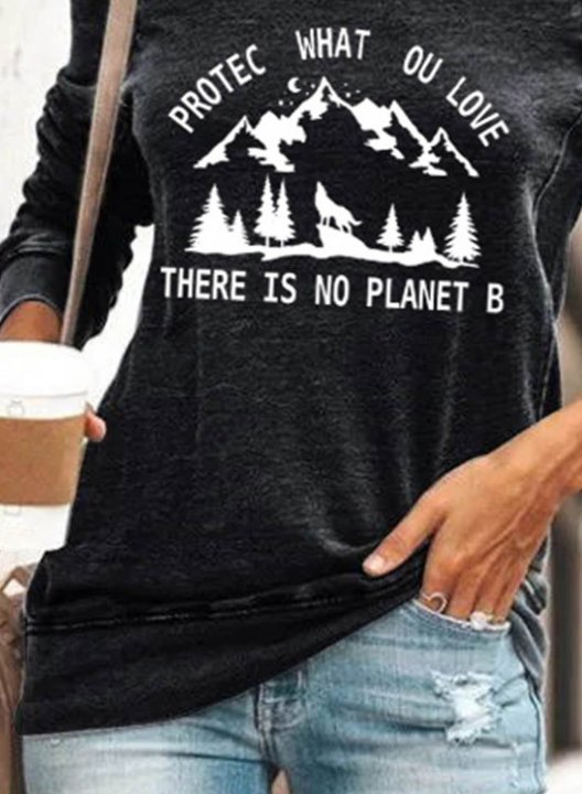 Women's There Is No Planet B Print Sweatshirt Long Sleeve Round Neck Daily T-shirt